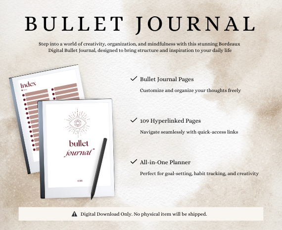 Digital bullet journal - Organize Your Life with the Elegant Bordeaux Digital Bullet Journal