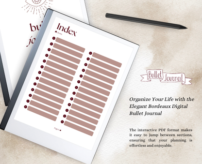 Digital bullet journal - Organize Your Life with the Elegant Bordeaux Digital Bullet Journal