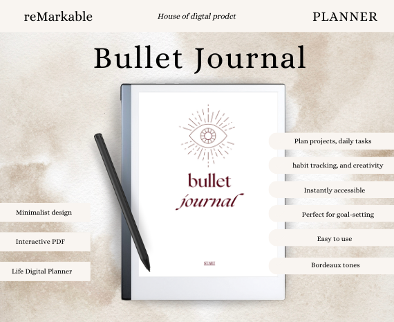 Digital bullet journal - Organize Your Life with the Elegant Bordeaux Digital Bullet Journal