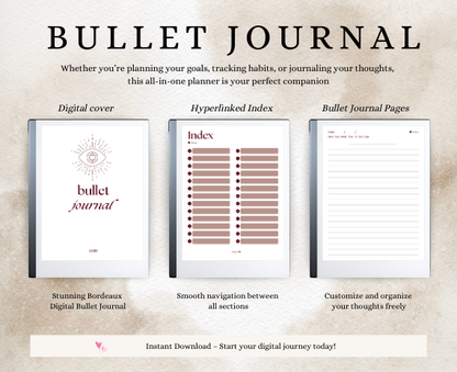 Digital bullet journal - Organize Your Life with the Elegant Bordeaux Digital Bullet Journal